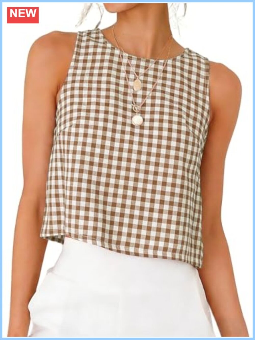 High Neck Crop Sleeveless Tank Top Gingham Plaid Summer Cute